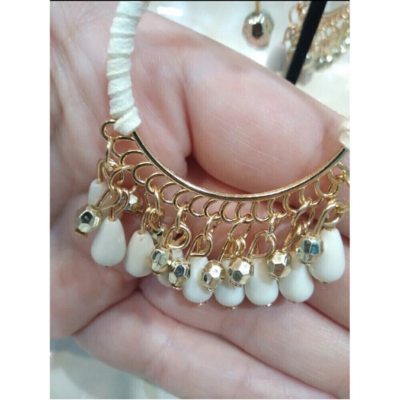 Woven Bohemian Tasseled Earrings In White - Picture 6 of 6